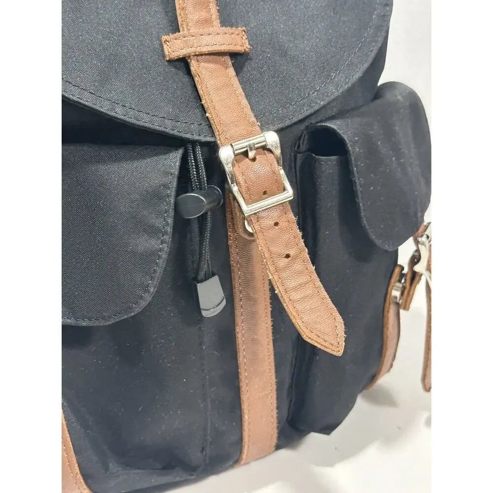 Herschel Supply Co Black w Brown Leather Close Dawson Backpack Bookbag Bag Purse